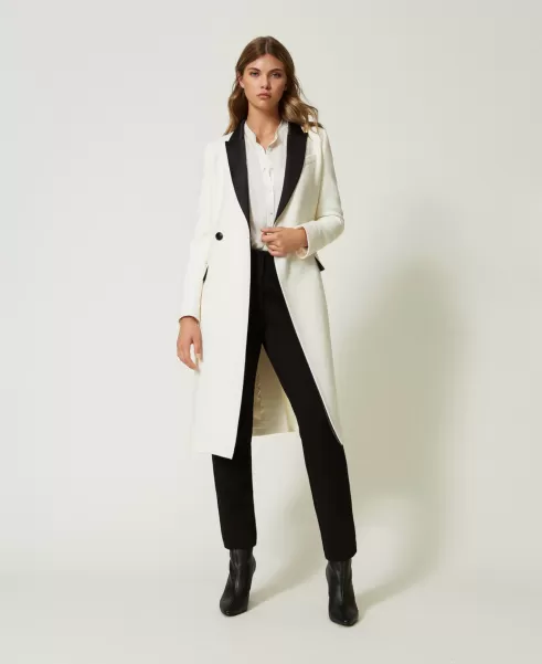 Damen Mantel Aus Wollmischtuch Mäntel Und Trenchcoats Twinset Zweifarbig Elfenbein / Schwarz Komfort
