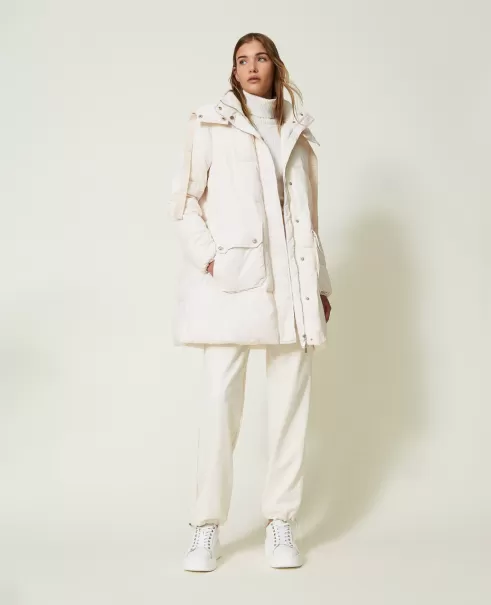 Damen Steppjacke Aus Nylon Mit Kapuze Twinset Weiß Vanille Produktzertifizierung Jacken Und Steppjacken