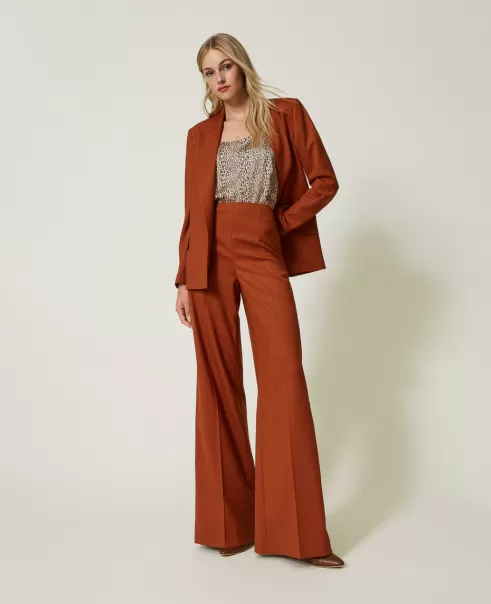 Qualität Damen Leather Brown Palazzohose Aus Wollmischung Weite Hosen Und Palazzohosen Twinset