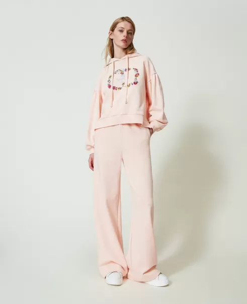 Verbraucher Logo-Sweatshirt Und Wide-Leg-Hose Cupcake Pink Damen Weite Hosen Und Palazzohosen Twinset
