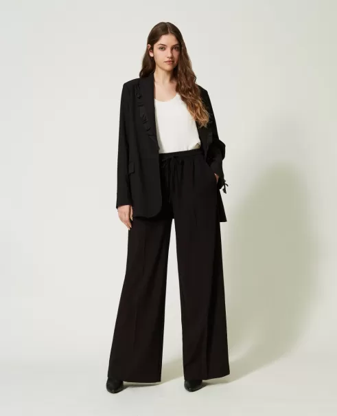 Damen Markt Wide-Leg-Hose Aus Wollmischung Elegante Hosen Schwarz Twinset
