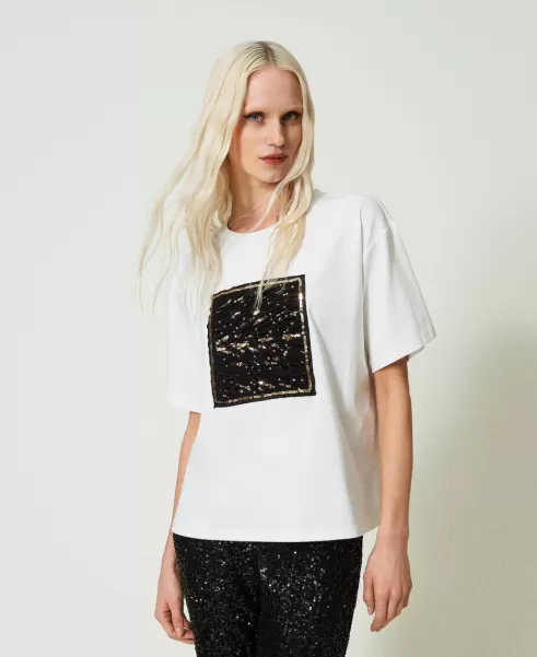 Verkaufspreis Damen Strandkleidung Und -Accessoires Star White Twinset T-Shirt Im Regular-Fit Mit Stickerei