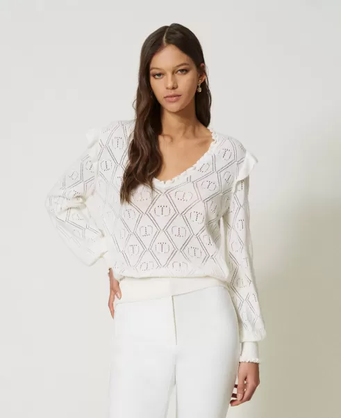 Qualität Twinset Damen Regular-Fit-Pullover Aus Kaschmirmischung Mit Oval T Weiß Schnee Pullover Und Cardigans