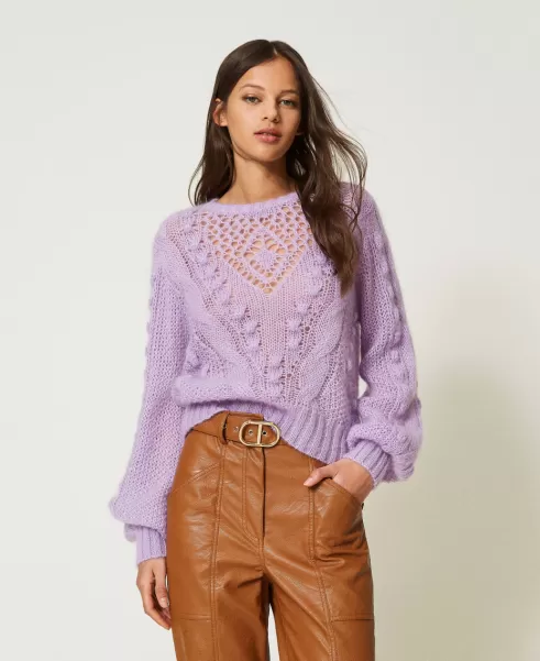 Pullover Und Cardigans Damen Lavendellila Twinset Neues Produkt Pullover Aus Mohair-Wolle-Mischung