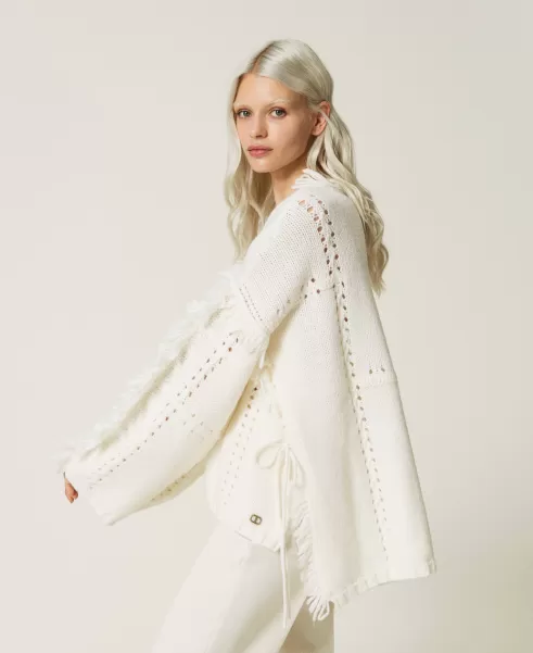 Twinset Pullover Und Cardigans Poncho-Pullover Aus Wolle Und Alpaka Weiß Schnee Qualität Damen