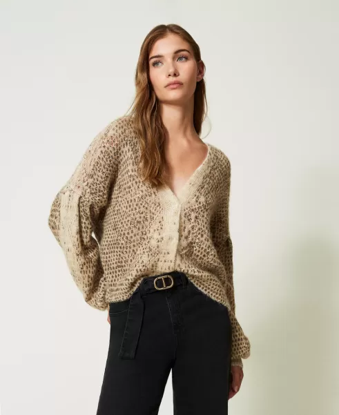 Twinset Pullover Und Cardigans Pullover-Cardigan Aus Wolle-Mohair-Mischung 2024 Print Lizard Knit Damen