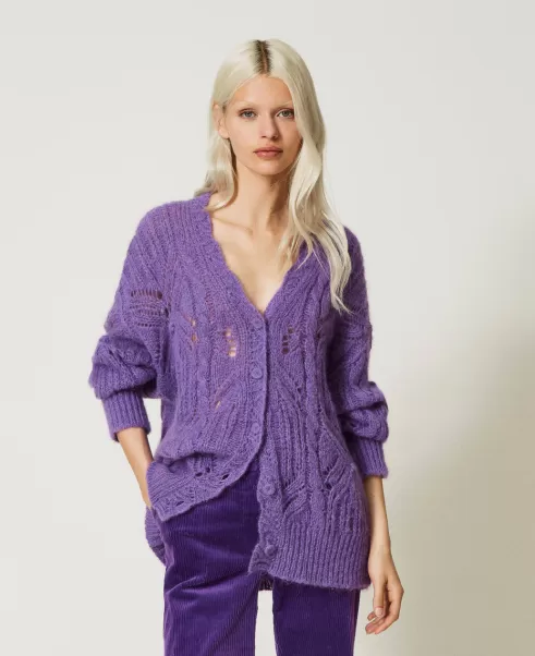 Twinset Rabattabzug Lavendel Pullover Und Cardigans Damen Cardigan Aus Mohair-Alpaka-Mischung