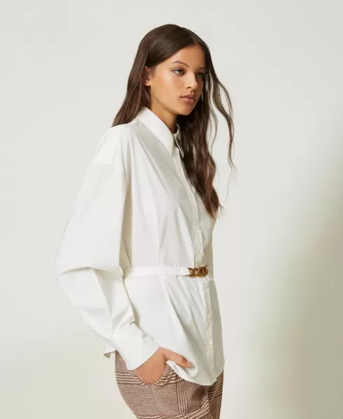 Popelinehemd Mit Gürtel Twinset Weiß Blusen Und Hemden Angebot Damen