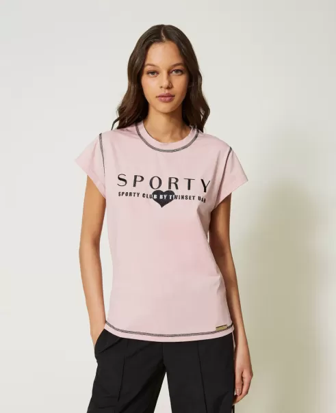 Twinset Violet Ice T-Shirt Mit Stickerei Und Steppnähten T-Shirts Und Tops Damen Promotion