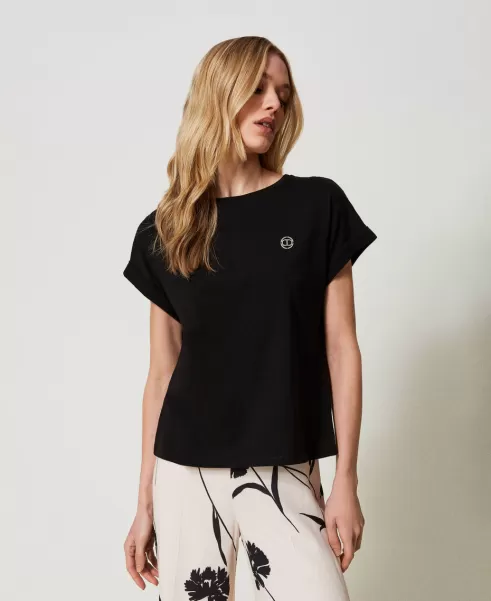 Twinset Produktstandard Damen T-Shirt Mit Oval T-Accessoire Schwarz T-Shirts Und Tops