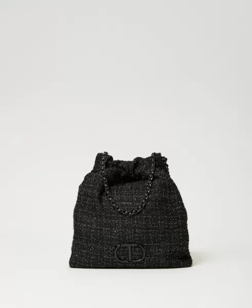 Twinset Qualität Hobo-Bag Bon Bon Aus Tweed Handtaschen Tweed Schwarz Damen