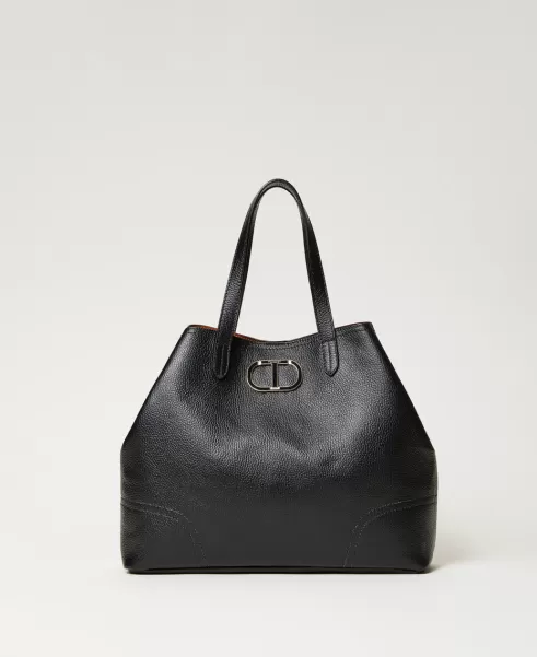 Twinset Standard Schwarz Damen Shopper New York Aus Leder Handtaschen