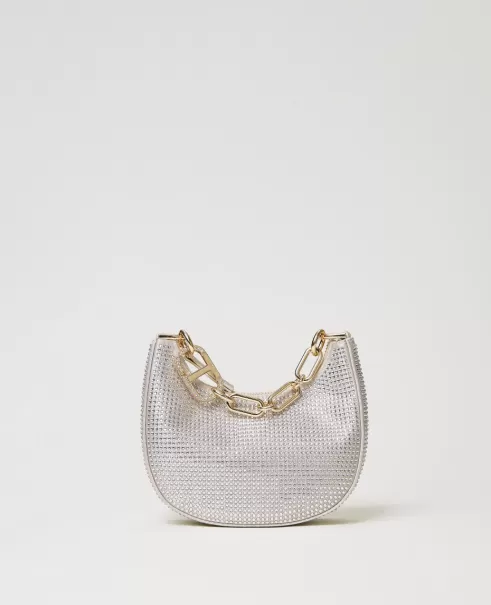Silber Twinset Handtaschen Exportieren Damen Party-Bag Mini Croissant Mit Oval T