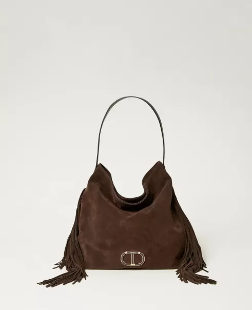 Hobo-Bag Melrose Aus Leder Mit Fransen Damen Mengenrabatt Twinset Schokolade Hobo-Bags