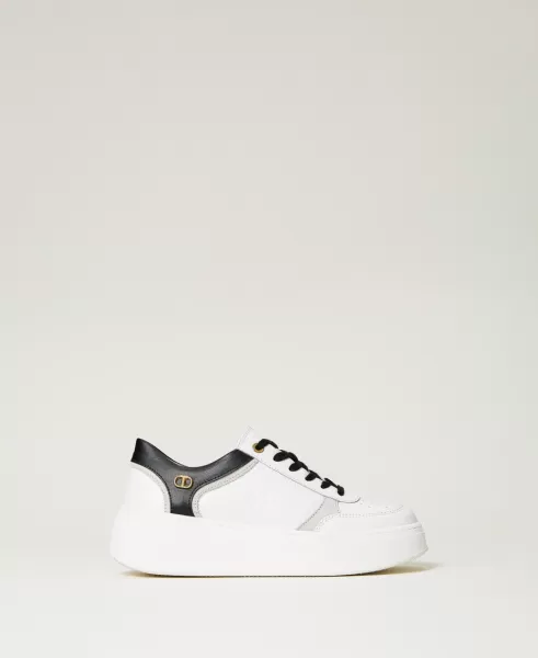Sneakers Zweifarbig Off White / Schwarz Damen Twinset Plateausneaker Aus Leder Frühbucherrabatt