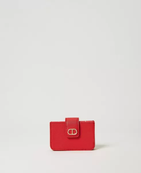 Twinset Damen Rot Mohn Geldbörsen Und Schlüsselanhänger Kartenetui Mit Riemen Und Oval T-Logo Neues Produkt