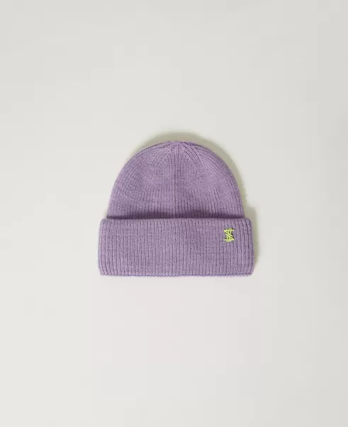 Myfo Mütze Aus Rippenstrick Purple Rose Hüte Damen Twinset Wartungsfreundlich