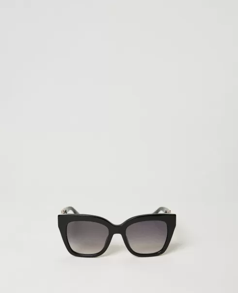 Damen Schwarz Cat Eye-Sonnenbrille Mit Ziertrense Sonnenbrillen Twinset Angebot