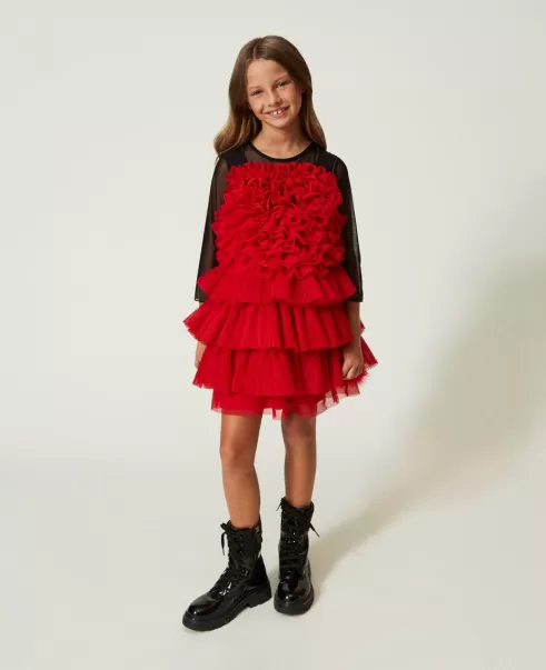 Mädchen Twinset Ultra Rot Kleider Popularität Volantkleid Und Shirt Aus Tüll