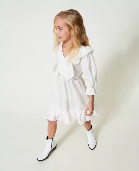 Twinset Lucent White Mädchen Befehl Kleider Kurzes Kleid Mit Volants Und Pompons