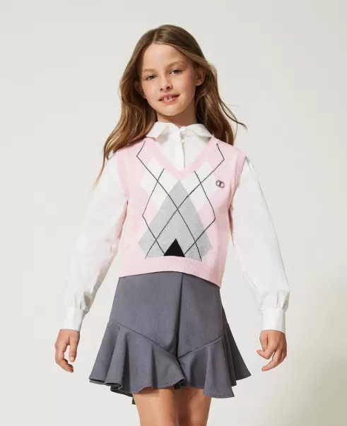 Lagerbestand Pullover Und Cardigans Twinset Multicolor Lilac Rose Mädchen Pullunder Aus Wollmischung Mit Intarsienmotiv