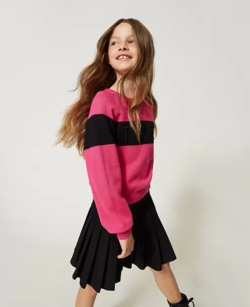 Pullover Und Cardigans Produktverbesserung Mädchen Twinset Zweifarbig Neonpink / Schwarz Pullover Mit Sticklogo