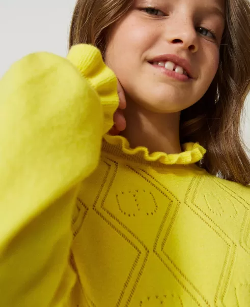 Gelb Twinset Geschäft Mädchen Pullover Und Cardigans Pullover Aus Wollmischung Mit Oval T-Dessin
