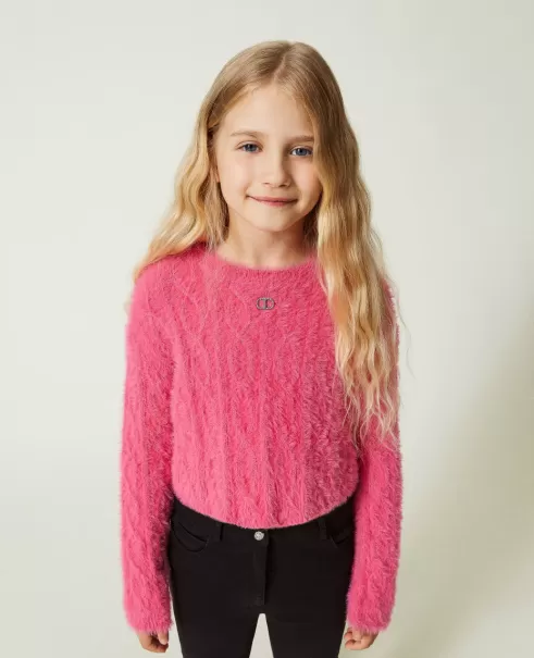 Twinset Mädchen Neonpink Marke Pullover Und Cardigans Pullover In Flauschoptik Mit Oval T