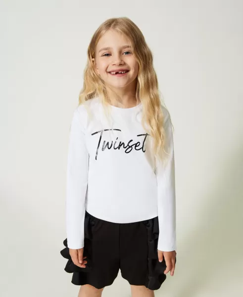 T-Shirts Und Tops Mädchen Vielseitigkeit Twinset Shirt Mit Letteringprint Mattweiß