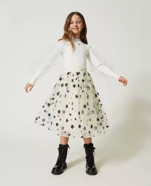 Twinset Sterne Grund Schnee Mädchen Tüllrock Mit Aufgestickten Sternen Röcke Neues Produkt