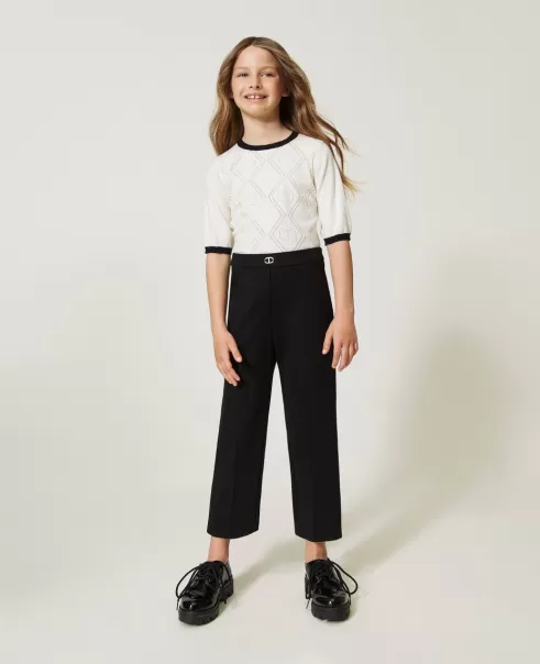 Mädchen Gerade Geschnittene Hose Mit Oval T-Logo Twinset Hosen Und Jeans Schwarz Hersteller