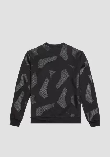 Schwarz Sweatshirts Sweatshirt Regular Fit Aus Elastischem Viskose-Mischgewebe Mit Geometrischem Print Antony Morato Herren