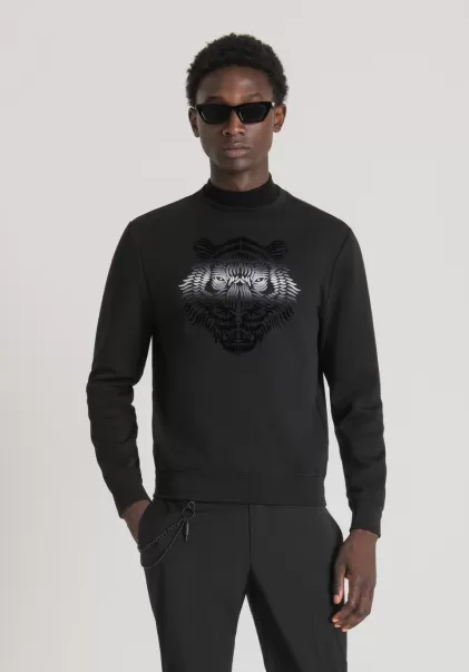 Sweatshirt Regular Fit Aus Baumwoll-Mischgewebe Mit Tiger-Print Herren Schwarz Antony Morato Sweatshirts
