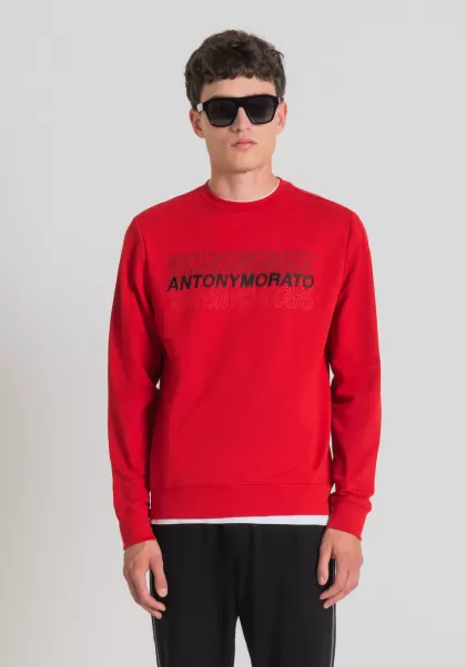 Rot Sweatshirt Slim Fit Aus Weicher Stretch-Baumwolle Mit Kontrastierendem Gummiertem Logo-Print Sweatshirts Antony Morato Herren