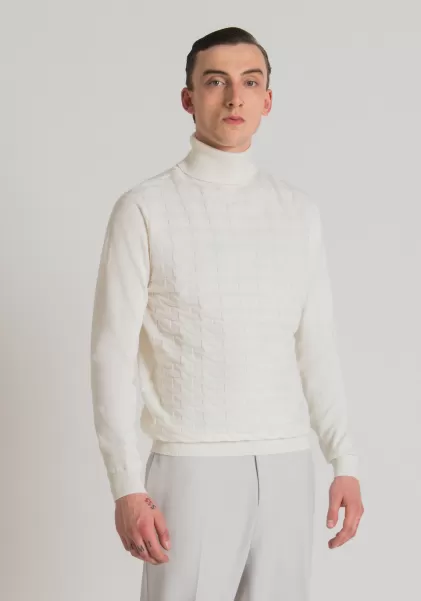 Strickwaren Creme Pullover Regular Fit Aus Baumwoll-Wollmischgarn Mit 3D-Jacquard-Muster Antony Morato Herren