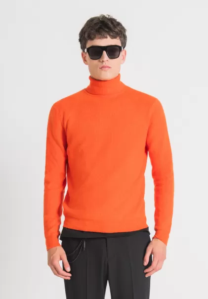 Orange Pullover Slim Fit Aus Warmem Merinowolle-Baumwoll-Mischgarn Strickwaren Herren Antony Morato