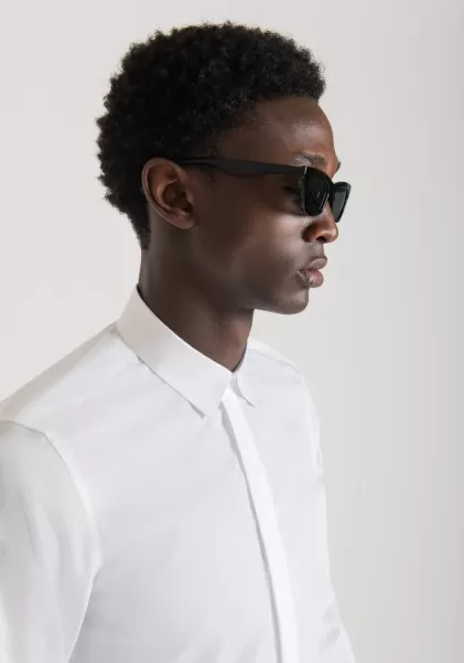 Weiß Hemd Slim Fit „London“ Aus Easy-Iron-Baumwolle Mit Verdeckter Knopfleiste Hemden Herren Antony Morato