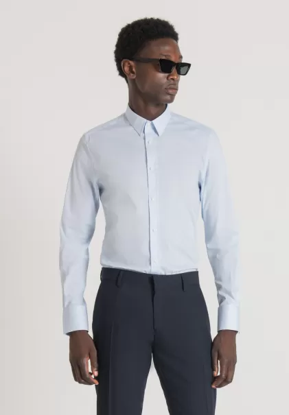 Hemden Hemd Super Slim Fit „Milano“ Aus Kühlem Baumwoll-Popeline Aus Stretch-Mischgewebe Antony Morato Herren Himmel Blau