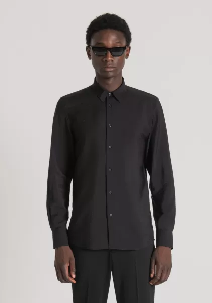 Hemden Hemd Slim Fit „Napoli“ Aus Modal-Gewebe Mit Seidigem Griff Herren Schwarz Antony Morato