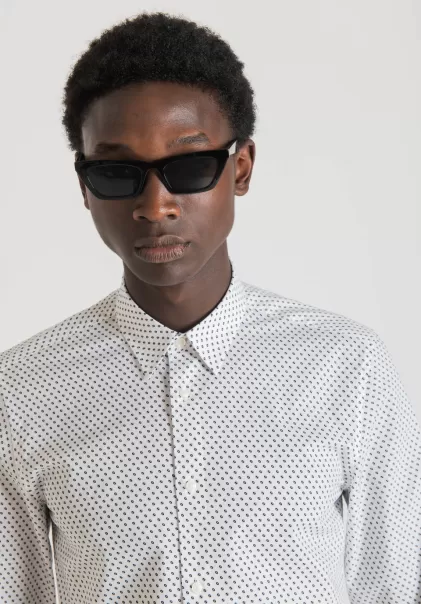 Antony Morato Herren Weiß Hemden Hemd Slim Fit „Napoli“ Aus Reiner Baumwolle Mit Print