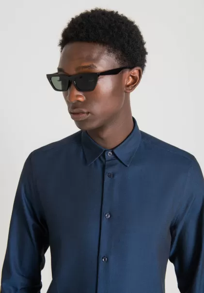 Hemd Slim Fit „Napoli“ Aus 100 % Soft-Touch-Baumwolle Herren Hemden Blue Ink Antony Morato
