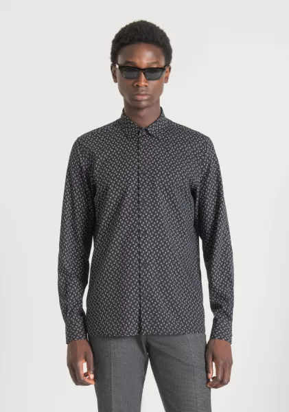 Hemd Regular Fit „Barcelona“ Aus Baumwoll-Mischgewebe Mit Print Herren Antony Morato Zement Hemden