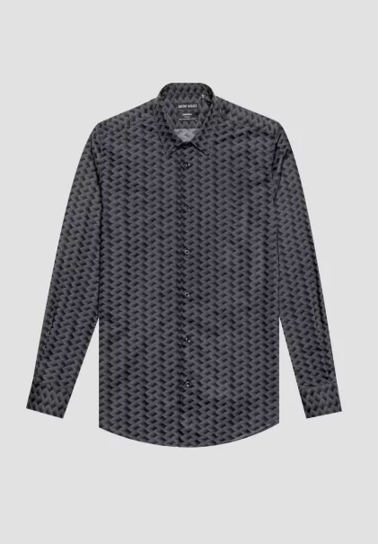 Herren Hemd Slim Fit „Napoli“ Aus 100 % Reiner Baumwolle Mit Mikromuster Zement Hemden Antony Morato