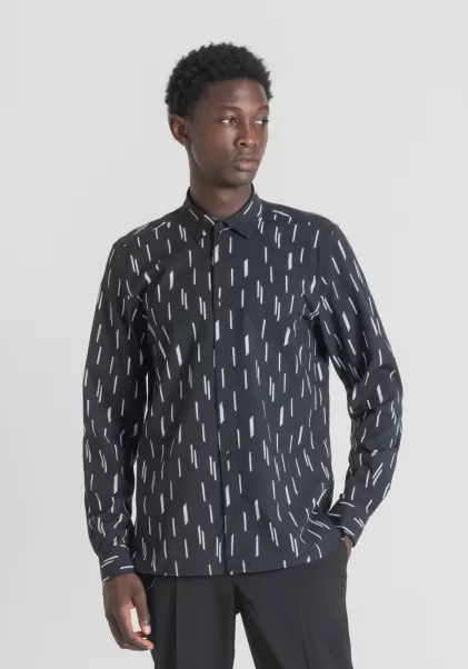 Herren Schwarz Hemden Antony Morato Hemd Straight Fit „Barcelona“ Aus Baumwoll-Mischgewebe