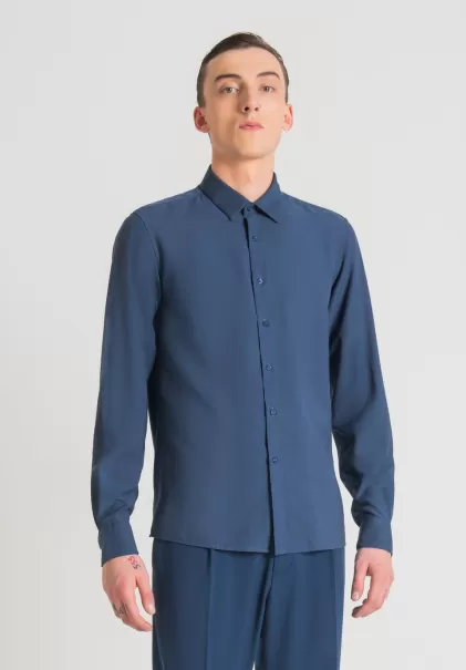 Hemden Hemd Regular Straight Fit „Barcelona“ Aus Weichem Viskose-Mischgewebe Luftfahrt Blau Herren Antony Morato