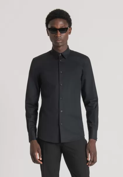 Herren Antony Morato Hemden Hemd Slim Fit „Napoli“ Aus 100 % Baumwolle Schwarz
