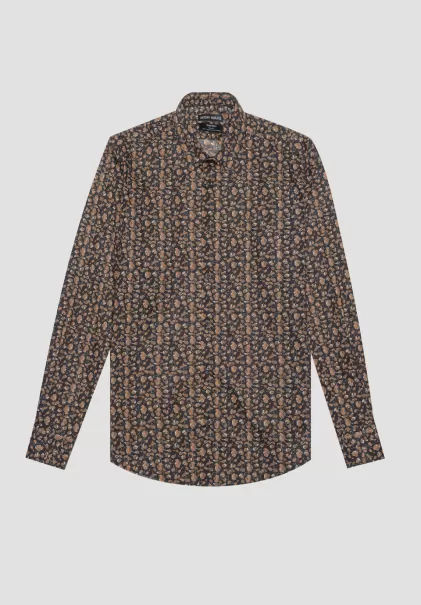 Camelfarben Hemden Antony Morato Herren Hemd Slim Fit „Napoli“ Aus Weicher Baumwolle Mit Print