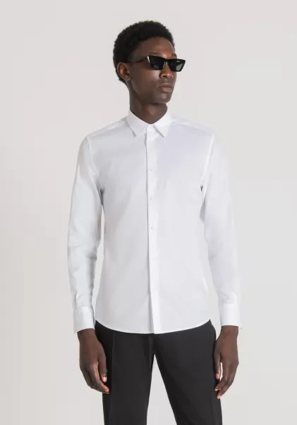 Herren Hemd Slim Fit „Napoli“ Aus Soft-Touch-Baumwolle Mit Mikrotextur Weiß Antony Morato Hemden