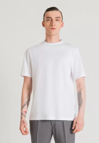 Herren Antony Morato T-Shirts Und Polo T-Shirt Aus 100 % Baumwolle Mit Gesticktem Logo Weiß
