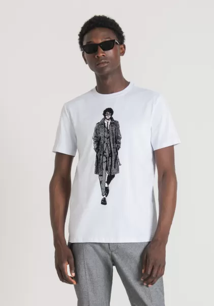 Antony Morato T-Shirt Slim Fit Aus Reiner Baumwolle Mit Print Auf Der Vorderseite Herren T-Shirts Und Polo Weiß